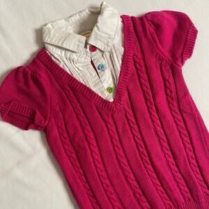 Gymboree Pink Cable Knit Sweater Vest w/ Attached Collar Sz XS 3/4